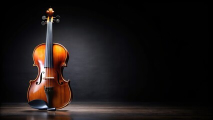 Violin standing out on a black background, music, instrument, classical, strings, bow, isolated, elegance