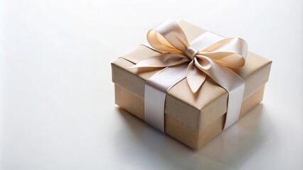 Gift box with elegant ribbon on white background, present, bow, surprise, package, celebration, festive