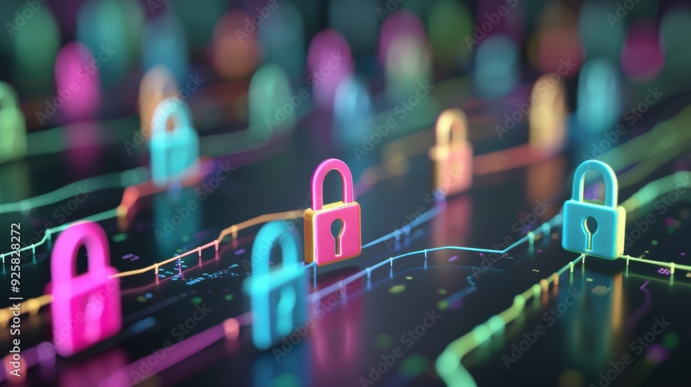 Poster a visual metaphor of secure network connections, showcasing a network diagram protected by digital s