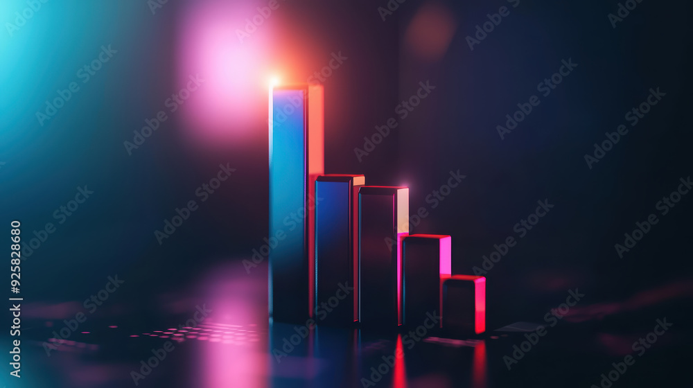 Poster vibrant bar graph representing growth and progress, illuminated with colorful lights, conveyingsense