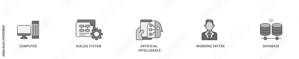 Poster chatbot icon infographic illustration concept with icon of computer, dialog system, artificial intel