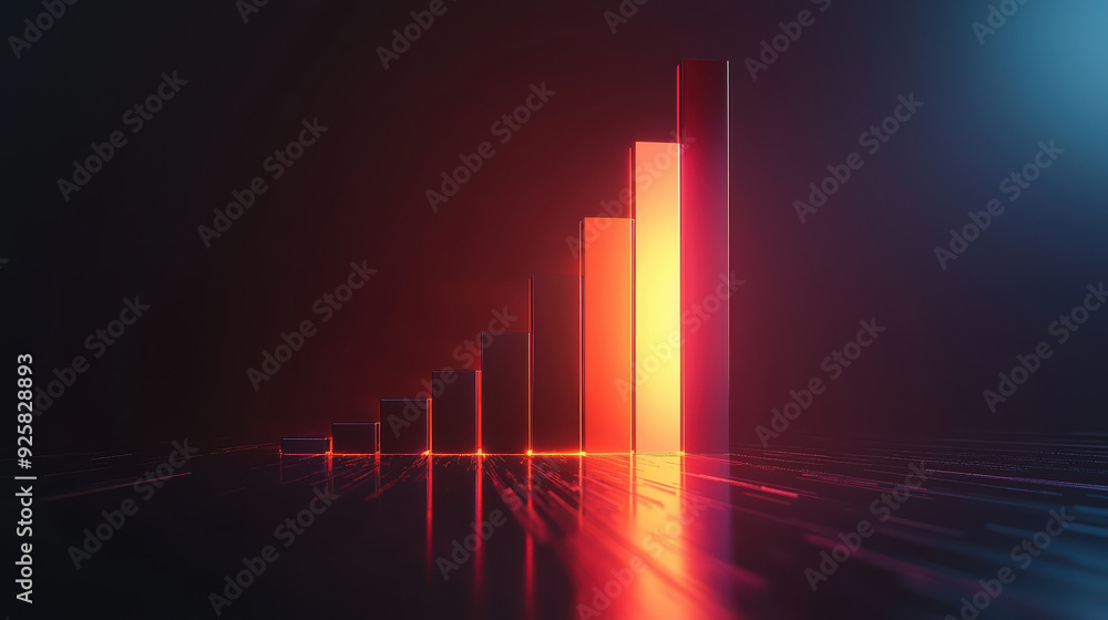 Poster vibrant and modern representation ofbar graph, showcasing growth and progress with glowing colors.em