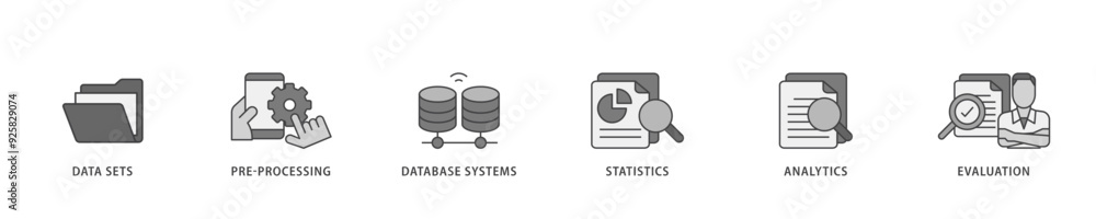 Fototapete data mining icon infographic illustration concept with icon of data sets, pre processing, database s