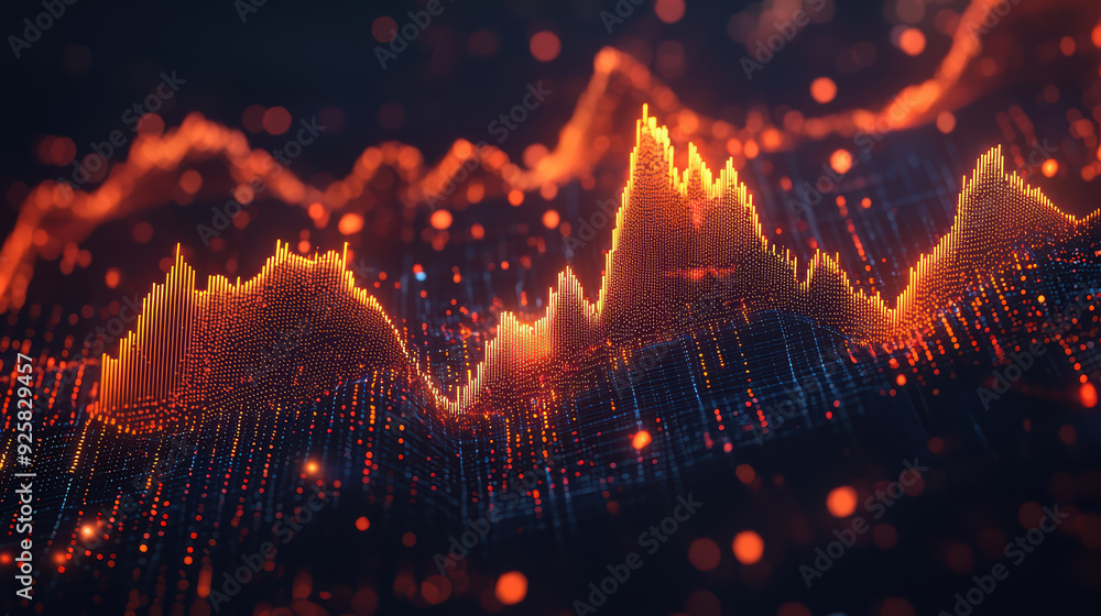 Poster vibrant and dynamic visualization of data trends, showcasing peaks and valleys withsense of energy a