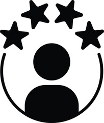 Four star satisfaction rating. Experience icon with rating stars and customer silhouette. Vector icon for apps and websites. EPS10