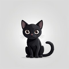 Cute Black Kitten Sitting on a Grey Background