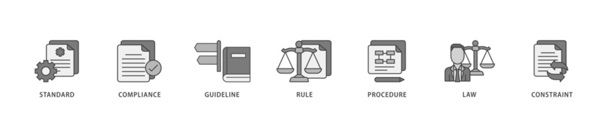 Regulation icon infographic illustration concept with icon of standard, compliance, guideline, rule, procedure, law and constraint icon live stroke and easy to edit 