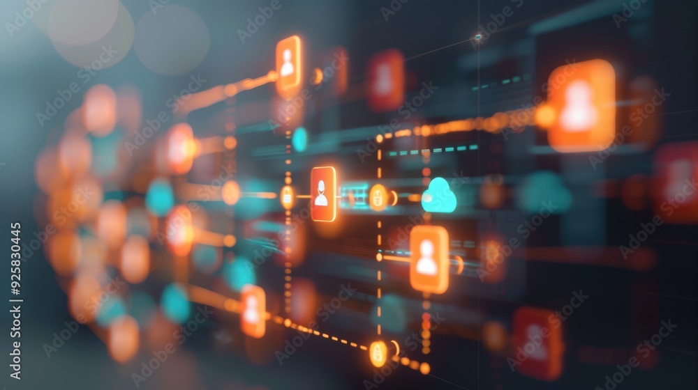 Wall mural An abstract representation of GDPR compliance through interconnected digital icons and security symbols, illustrating the integration of data protection measures.