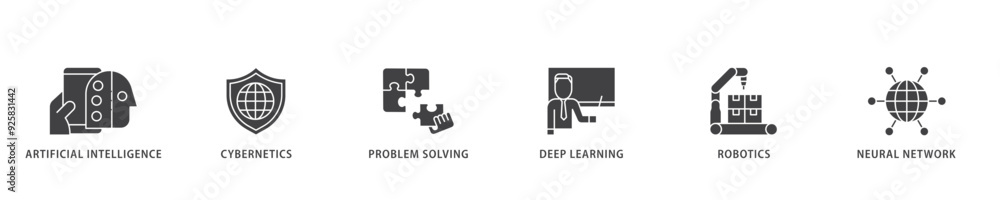 Fototapete ai icon infographic illustration concept with icon of cybernetics, problem solving, deep learning, m
