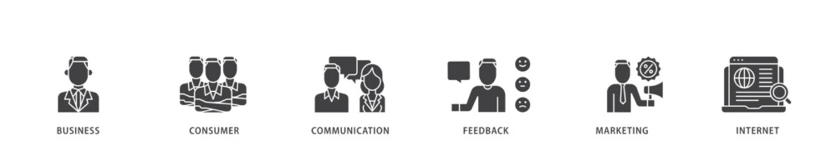 B2C icon infographic illustration concept with icon of  business, consumer, communications, feedback, marketing, and internet  icon live stroke and easy to edit 