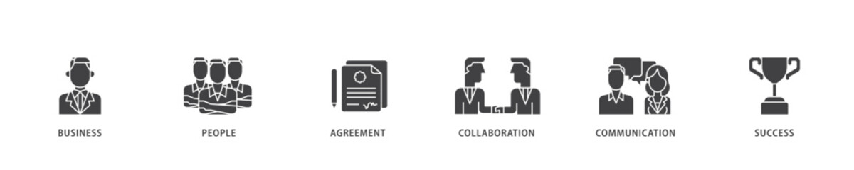 Business people icon infographic illustration concept with icon of business, people, agreement, collaboration, communication and success icon live stroke and easy to edit 