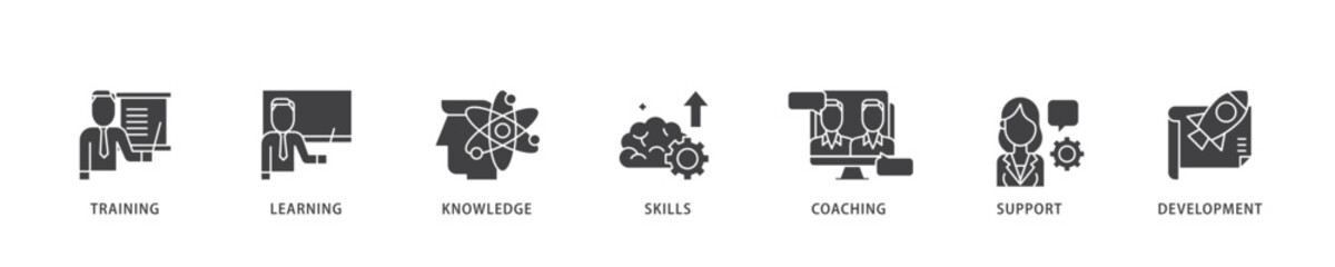 Capacity building icon infographic illustration concept with icon of training, learning, knowledge, skills, coaching, support, and development icon live stroke and easy to edit 