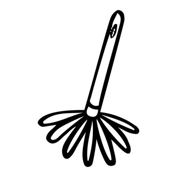 recommend clip art: Dust brush hand drawn doodle. A tool for dry cleaning of dirt from the house. Laundry room. Vector outline line art illustration.