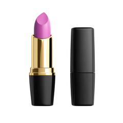 Obraz premium Purple lipstick in a black and gold tube, isolated on a transparent background.