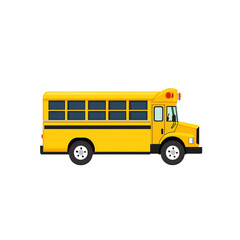Yellow school bus isolated on a transparent background. Side view.