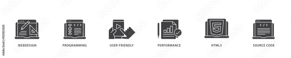Poster mobile first icon infographic illustration concept with icon of webdesign, programming, user friendl