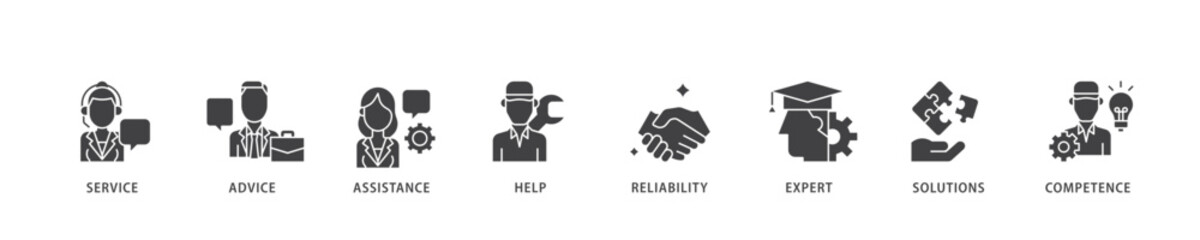 Support icon infographic illustration concept with icon of service, advice, assistance, help, reliability, expert, solutions and competence icon live stroke and easy to edit 