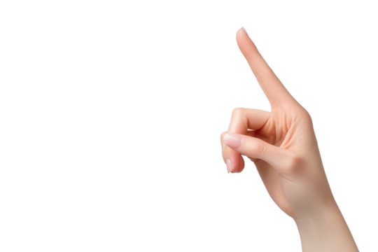 A human hand with an index finger raised, symbolizing attention, instructions, or making a point in a clear manner.