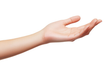 A close-up of an outstretched hand, symbolizing welcome, support, or an offering gesture against a transparent background.
