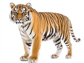 Obraz premium Majestic tiger stands proudly against a clean white backdrop in a serene moment