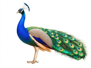 Fototapeta premium Majestic peacock displaying its vibrant plumage in natural sunlight