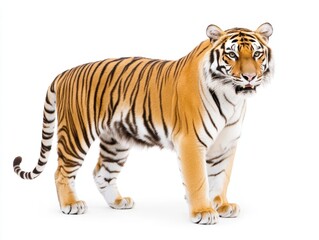 Fototapeta premium A majestic tiger stands proudly against a clean backdrop in a serene moment of stillness