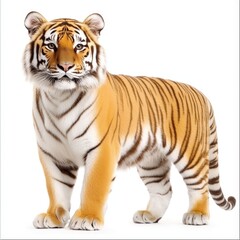 Fototapeta premium Majestic tiger standing tall against a pristine white backdrop