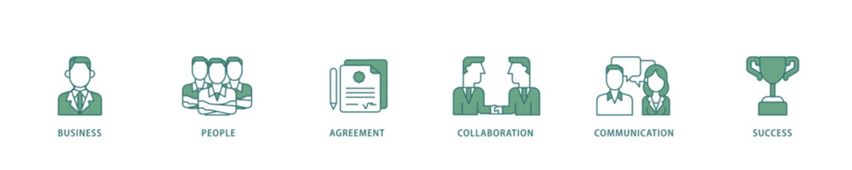 Business people icon infographic illustration concept with icon of business, people, agreement, collaboration, communication and success icon live stroke and easy to edit 
