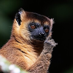 Curious monkey in a lush green forest, contemplating in soft evening light