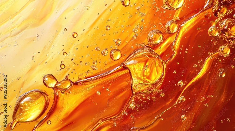 Poster Vibrant orange liquid with bubbles, creating a dynamic and captivating abstract background perfect for artistic projects.