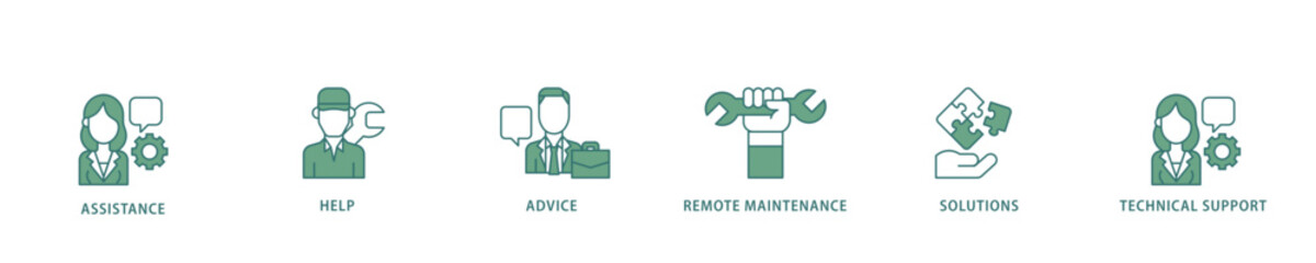 IT Expert icon infographic illustration concept with icon of assistance, help, advice, remote maintenance, solutions and technical support icon live stroke and easy to edit 