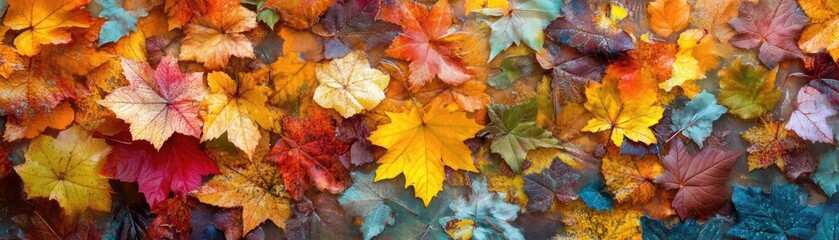 A vibrant collection of colorful autumn leaves showcasing shades of orange, yellow, and red, perfect for seasonal decoration.
