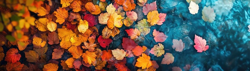 Obraz premium Vibrant autumn leaves create a colorful mosaic, showcasing nature's beauty and the transition of seasons.