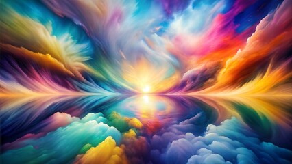 Celestial Symphony: A vibrant dreamscape of swirling colors and ethereal light reflecting on a tranquil sea, capturing the essence of imagination and wonder. 