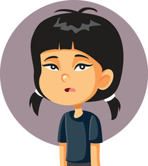 Little Girl Feeling Deception and Sadness Vector Illustration. Bored child of Korean ethnicity feeling tried and bored 
