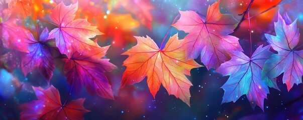 Vibrant autumn leaves in a dreamy color palette create a stunning and magical atmosphere for nature enthusiasts and art lovers.