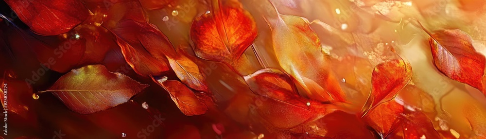 Poster a vibrant collection of autumn leaves in rich hues of red and orange, capturing the essence of fall 