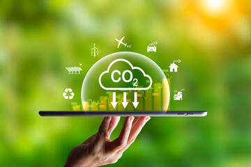 Investing in the carbon credit market. carbon footprint. global warming and climate change. earth day ,friendly energy, exchange carbon credits and financial investment stock market.