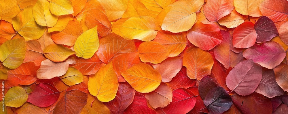 Aufkleber A vibrant array of autumn leaves in varying hues of orange, yellow, and red, creating a warm and inviting visual display.