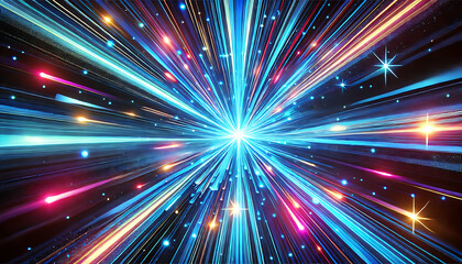 Naklejka premium ネオン光線と集中線の青色エフェクト5