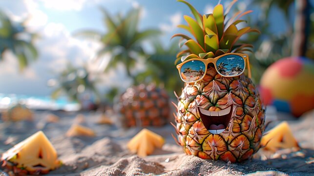Fun pineapple character in tropical sunglasses