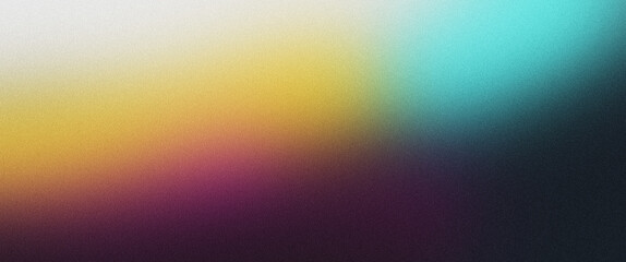  grainy color gradient background, pink orange blue white illuminated spots on black, noise texture effect, copy space	
