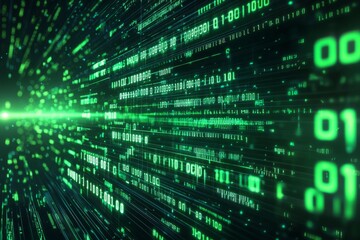Green Dark Binary Code with Data Streaming Background created with Generative AI