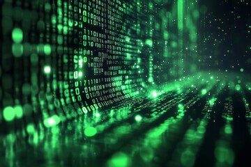 Green Dark Binary Code with Data Streaming Background created with Generative AI