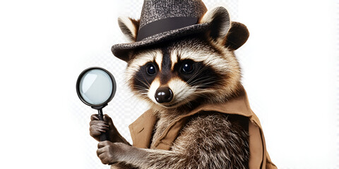 Animated Detective Raccoon with Magnifying Glass