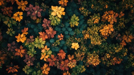 A vibrant aerial view of autumn leaves showcasing a rich tapestry of colors, bringing warmth and beauty to any design project.