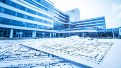 blueprint of building, Healthcare Facility Blueprinting, architects designing medical centers ,blueprinting for healthcare facility projects with image featuring hospital administrators & healthcare