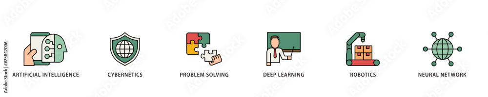 Aufkleber ai icon infographic illustration concept with icon of cybernetics, problem solving, deep learning, m