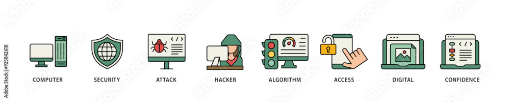 Aufkleber data breach icon infographic illustration concept with icon of computer, security, attack, hacker, a