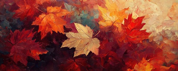 A vibrant collection of autumn leaves showcasing rich hues of red, orange, and yellow, capturing the essence of the fall season.